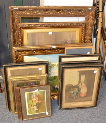 Lot 1067 - An oil painting of golfers in gilt frame, a large empty gilt frame, a small Victorian oil of a...