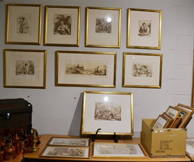 Lot 1098 - A group of sepia etchings, late 18th century, mostly figurative biblical and mythological subjects