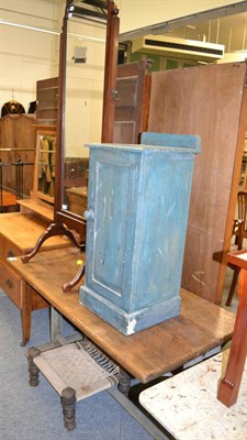 Lot 1138 - A mahogany cheval mirror, painted pine pot cupboard and an eastern low chair