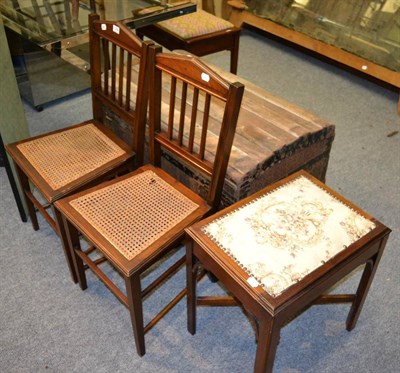 Lot 1158 - A 19th century trunk, two bedroom chairs and two music seats