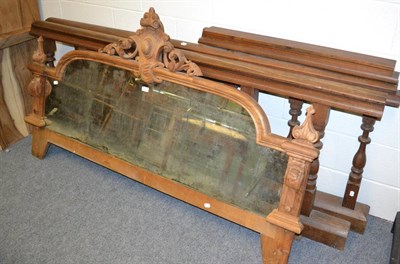 Lot 1161 - A group of furniture elements including an ornately carved sideboard mirror back, and two oak...