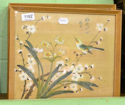 Lot 1182 - Six early 20th century Chinese paintings on silk, and a 20th century Chinese embroidered panel