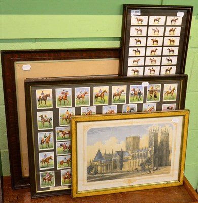 Lot 1187 - Players and Wills horse racing cigarette cards, framed print of York Minster and a colour...