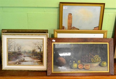 Lot 1188 - Lomas Venetian scene and four other framed articles