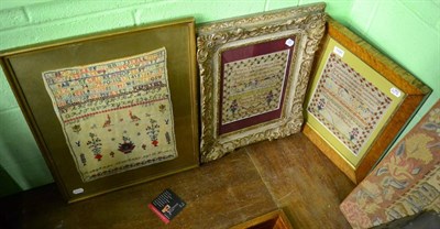 Lot 1191 - A sampler worked by A E Thackeray, at Ribston House School, dated 1868, in a modern frame, 40cm...