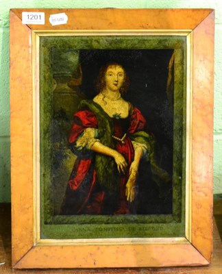 Lot 1201 - Reverse print on glass, Anna Countess of Bedford, maple frame