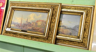 Lot 1206 - M* Day ";On The Rhine"; view of a Continental town, oils on panel (2)