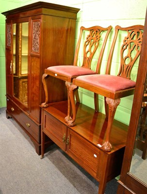 Lot 1236 - A washstand, an Edwardian bed and a mahogany wardrobe with mirror and two chairs (5)