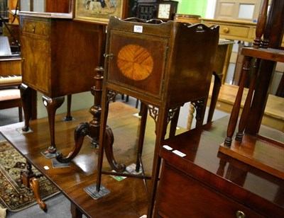 Lot 1265 - A George III inlaid mahogany washstand, together with a walnut bedside cupboard