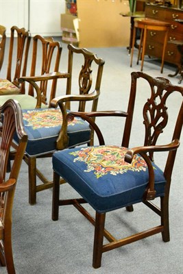 Lot 1320 - A George III mahogany open armchair with needlework seat together with an elm example