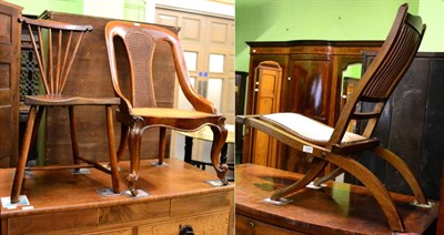 Lot 1344 - A 19th century framework chair, a stick back chair and a folding chair