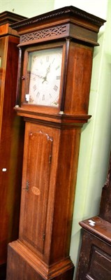 Lot 1356 - An oak thirty hour longcase clock, square painted dial, indistinct signature