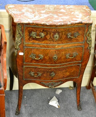 Lot 1380 - A 19 century French inlaid Kingwood marble topped commode with gilt metal mounts