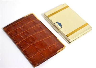 Lot 30 - Brown crocodile leather wallet by The Alexander Clark Co, with 9ct gold corner mounts and a Art...