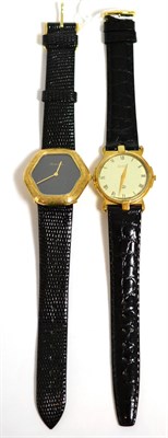 Lot 64 - Two gents wristwatches, one signed Bueche Girod, quartz movement, black dial signed, case with...