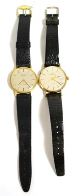Lot 65 - A 9ct gold manual wind centre seconds wristwatch, signed Farre Leuba, Geneve, Twin Power and a...