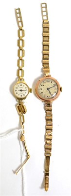 Lot 66 - Two 9ct gold cased wristwatches on 9ct gold bracelet straps