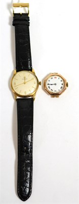 Lot 71 - A 9ct gold cased gents Tissot wristwatch with quarter arabic numerals and batons, on leather...