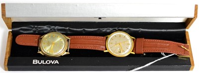 Lot 77 - Two gents wristwatches, signed Bulova, one automatic lever movement, silvered dial, date...