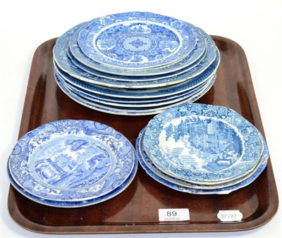 Lot 89 - Fifteen blue and white plates including boy on elephant by Turner Spode etc, all early 19th century