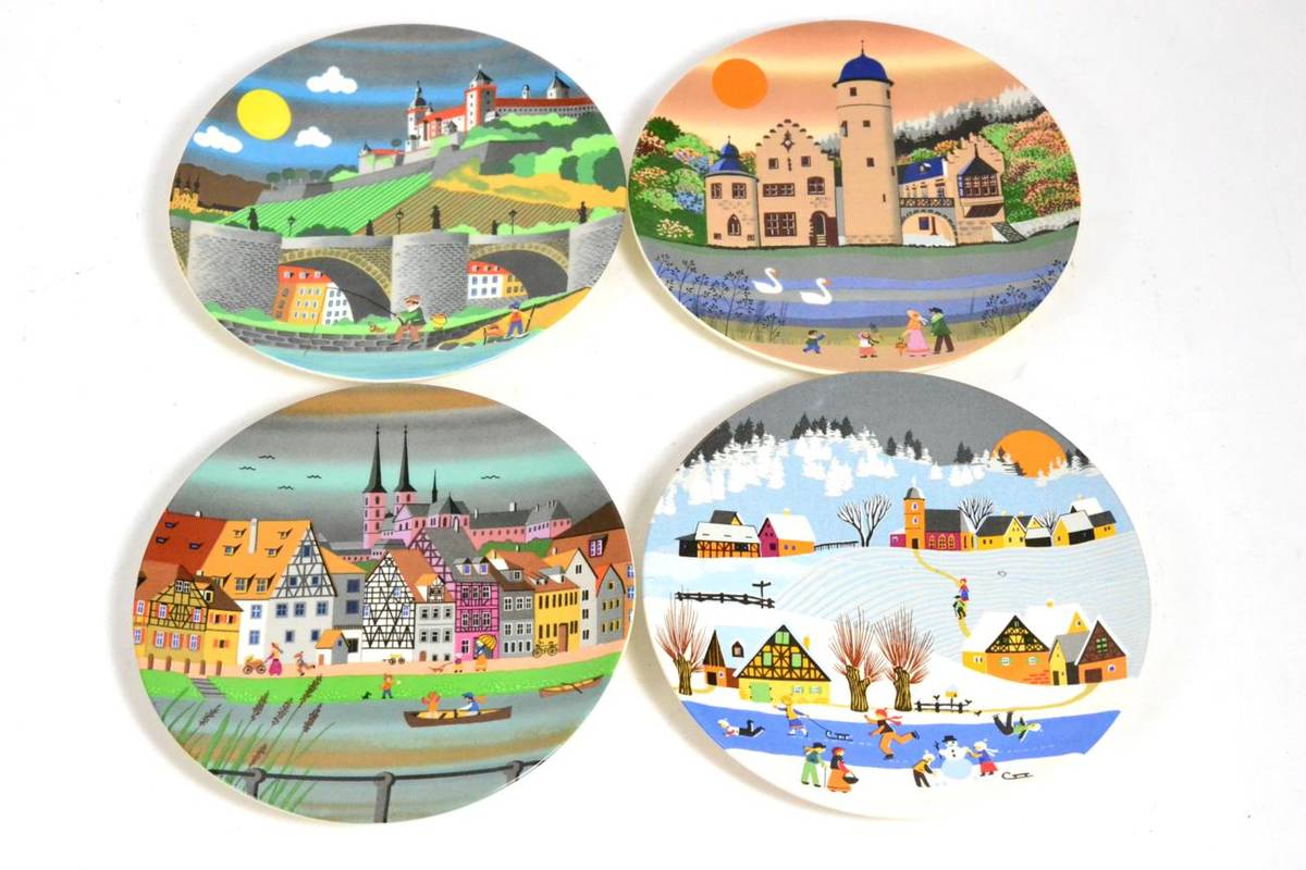 Lot 305 - Four Poole pottery 'scene' plates No's III, V,VI & VIII (4)