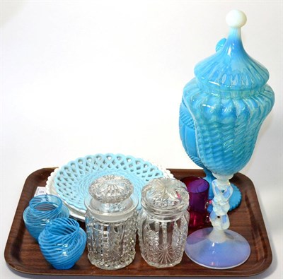 Lot 6 - Blue glassware including Vaseline and Sowerby