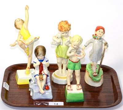 Lot 14 - Five Royal Worcester figures 'Tuesday's Child Is Full Of Grace' 3534, 'Wednesday Knows Little...
