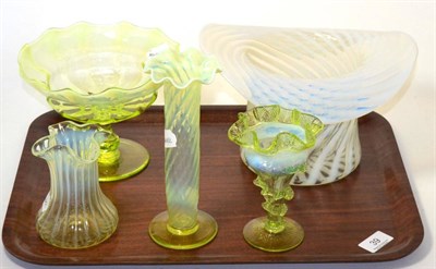 Lot 39 - A large Vaseline glass vase and other Vaseline glass items