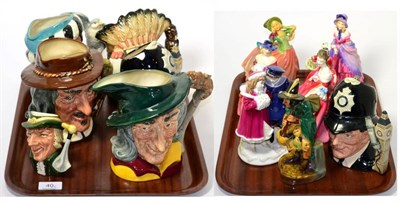 Lot 40 - Seven Royal Doulton character jugs, seven Royal Doulton figures, Royal Worcester group and a...