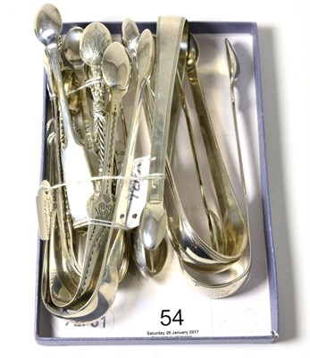 Lot 54 - Ten pairs of silver sugar tongs of various dates and makers