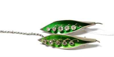 Lot 64 - Two silver enamel and paste set lily of the valley brooches by Arthur Johnson Smith (2)