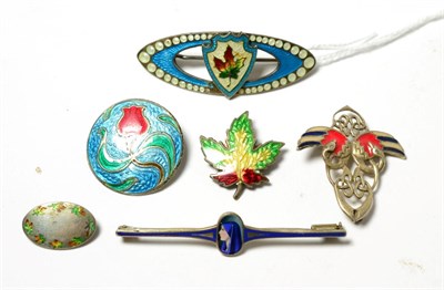 Lot 68 - Three Canadian enamel brooches and three other enamel brooches (6)