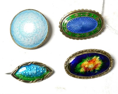 Lot 76 - Four various silver and enamel brooches (4)