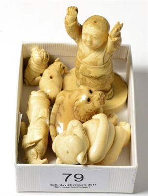 Lot 79 - A 19th century Japanese figure of a boy and five other late 19th/early 20th century ivory figures