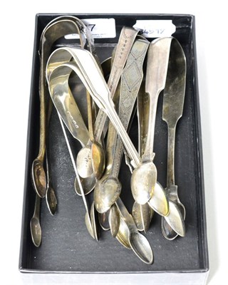 Lot 87 - Eleven various silver sugar tongs