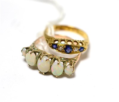 Lot 90 - An opal ring and a sapphire and diamond ring (2)