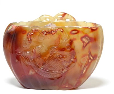 Lot 109 - A Chinese agate bowl carved with fish