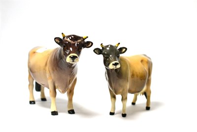 Lot 112 - Beswick Jersey Bull Ch. 'Dunsley Coy Boy', model No. 1422, and Jersey Cow Ch. 'Newton Tinkle',...