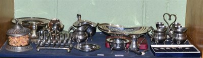 Lot 133 - A silver dish, London 1978, a silver milk jug and sugar bowl, London  1912, a silver caddy...