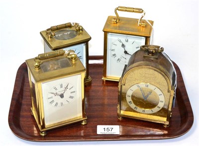 Lot 157 - A brass alarm carriage timepiece and three other modern carriage timepieces (4)