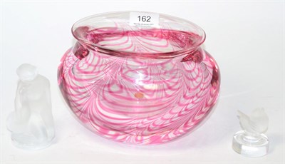 Lot 162 - A 1960's Lalique Leda and the swan, Lalique bird paperweight and a Murano Cenecese Vetri pink...