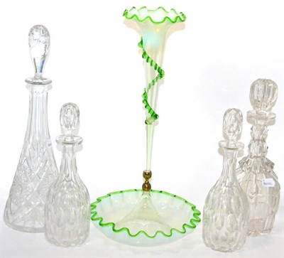 Lot 168 - Four decanters and green glass epergne