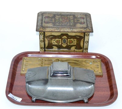 Lot 176 - WMF pewter inkwell, model No 517, an Art Nouveau door plate, and a Peek Frean & Co Ltd biscuit...