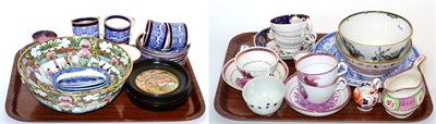 Lot 178 - Two trays of Victorian and later decorative ceramics including pink lustre, two pot lids and a...