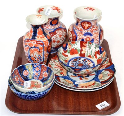 Lot 183 - A collection of eight pieces of Japanese Imari wares, including vases and dishes (8)