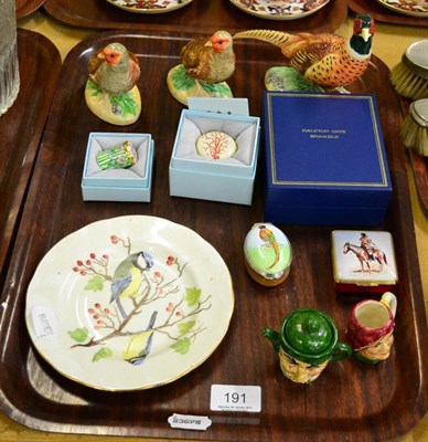 Lot 191 - Beswick pheasant and two Beswick partridges and other items of porcelain ; Halcyon Days boxes...