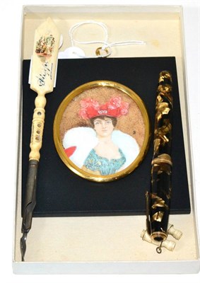 Lot 202 - A Miniature portrait of a woman by James Lee-Smith, two Stanhopes and a Parker 14K nib fountain pen