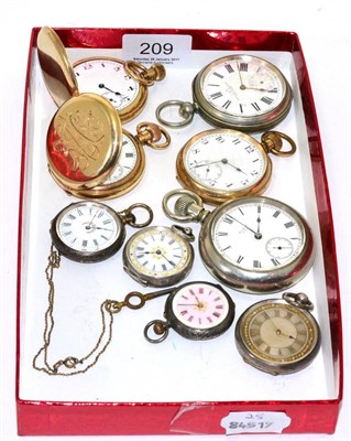 Lot 209 - Two gold plated full hunter pocket watches, a gold plated open faced pocket watch, two nickel...