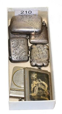 Lot 210 - Five various silver vesta cases, various dates and makers and two others (7)