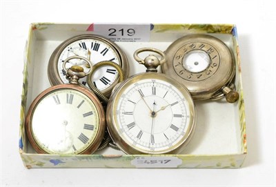 Lot 219 - An open faced chronograph pocket watch with case stamped 0.935, silver pair cased pocket watch,...